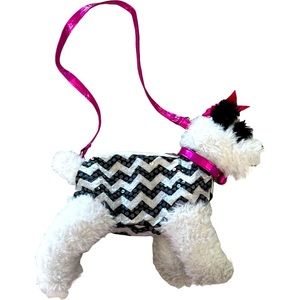 Poochie & Co. plush dog puppy purse with black & white sequins.